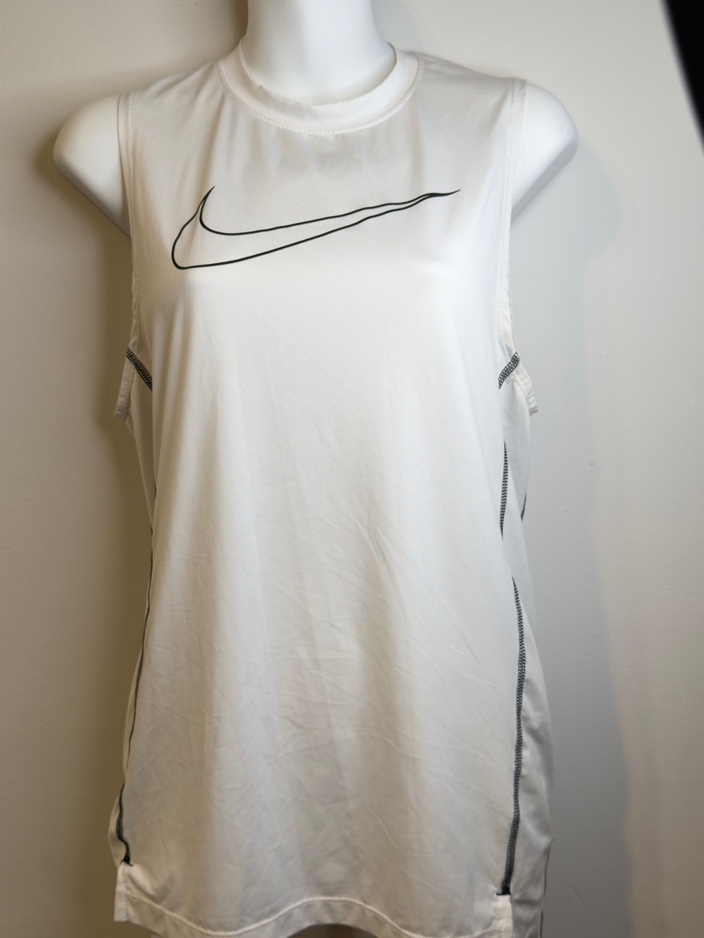 Nike White Sleeveless Athletic Tank with Black Swoosh